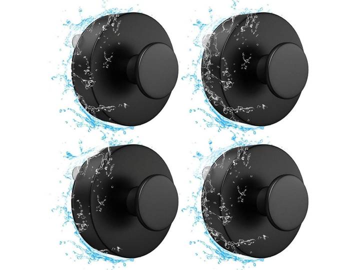 Wandhaken 4 Stück Set Schwarz Ohne Bohren, Kunststoff, 3.5x2.9x6.5 cm, Badaccessoires, Haken