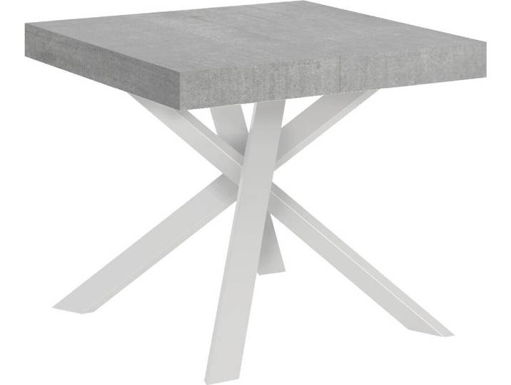Table Extensible 90X90/194 Cm Clerk Plateau Ciment Pieds Blancs
