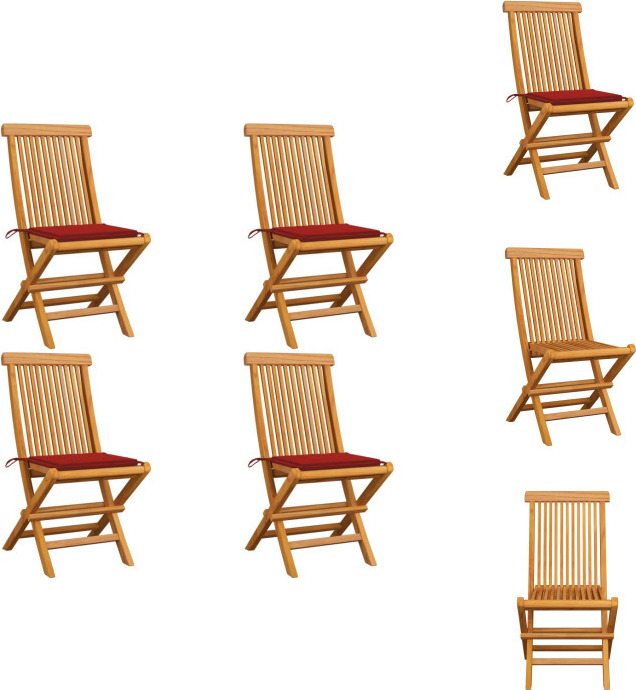vidaXL Gartenstühle mit Roten Kissen 4 Stk. Teak Massivholz - Gartenstühle