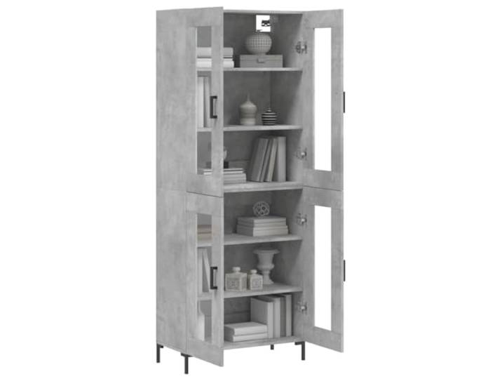 KTHLBRH Anrichte grau Beton 69,5 x 34 x 180 cm Holz mehrschichtig Seitentüren, Füße aus Metall, Glas, Montage erforderlich, 1 Sideboard + 1 Regal