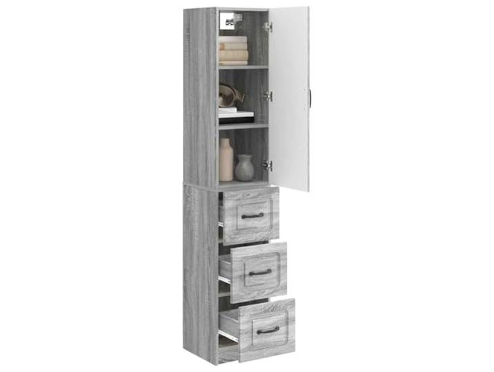 KTHLBRH Schrankset 2-teilig Sonoma grau 33 x 34,5 x 87 cm Holztechnik, 3 Schubladen, 2 Einlegeböden, LED-Licht, für Wohnzimmer und Büro
