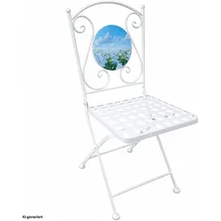 HTI-Living, Gartenstühle, 2er Set Gartenstühle mit Blumenwiesen Motiv in Weiss