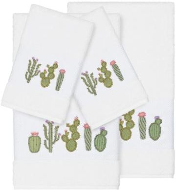 Authentic Hotel and Spa Turkish Cotton Cactus Embroidered White 4-piece Towel Set