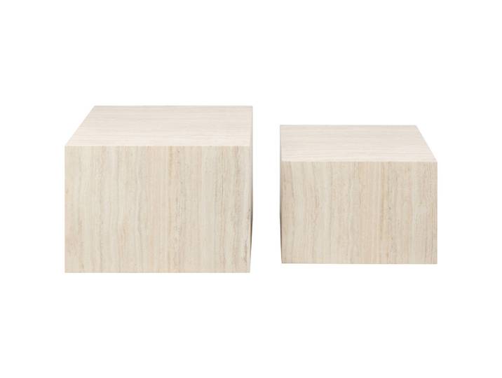Mid.you Couchtischset, Beige, Papier, 2-teilig, Travertinoptik, quadratisch, 50x40x58 cm, Wohnzimmer, Wohnzimmertische, Satztische