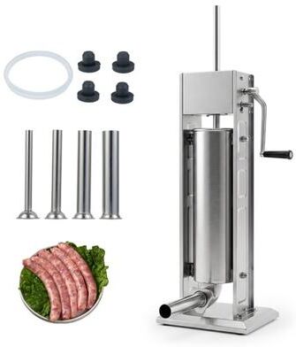 Costway Manual Sausage Stuffer with 2 Speeds & 4 Stuffing Tubes for Commercial Home-15 LBS