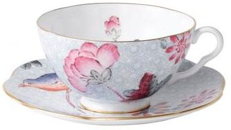 Wedgwood Cuckoo Blue Fine Bone China Teacup and Saucer Set with Gold Edge Line