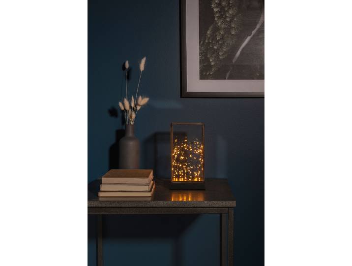 LED Laterne KONSTSMIDE Weihnachtsdeko , schwarz, B:11cm H:20cm L:11cm T:11cm, Leuchten, LED Laterne, LED Glaslaterne rechteckig mit schwarzem Holzfundament