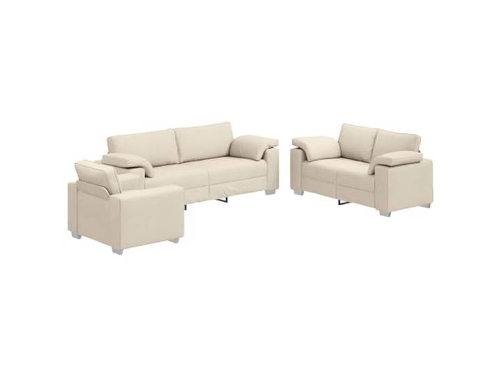 Todiikf 3-Teiliges Sofa Set Beige Leinenmischgewebe Couch Garnitur 6 Sitzer Atmungsaktives 3-teiliges Polstermöbel Set mit breiten Armlehnen und stabilem Metallrahmen für Wohnzimmer und Lounge.