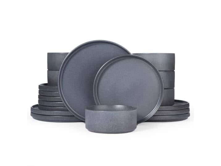 Richmount Star 18-teiliges teller set, Geschirrset 6 personen, Steingut Geschirr Set, Anti-Kratzer Tafelservice, Mikrowellen & Spülmaschinenfest, Matt Schwarz