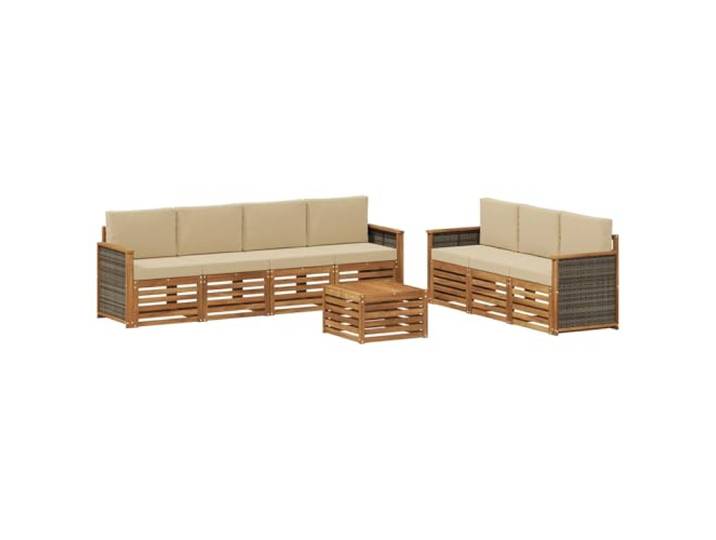 HFMDRMU Modulares Sofa Set Garten 8-TLG. mit Kissen, massives Akazienholz Sitzgruppe Terrasse, Outdoor-Möbelset mit Armlehnen und Rückenlehnen für Garten oder Terrasse