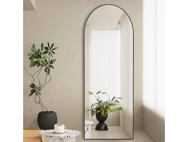 Miroir sur pied arqué CASSILANDO 162x53cm, cadre en métal doré, grand miroir vertical pleine longueur pour la décoration intérieure