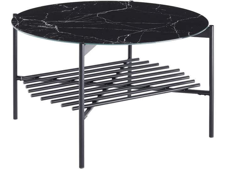 Couchtisch SALESFEVER Coffeetable Wohnzimmertisch im minimalistischen Stil , schwarz, B:84cm H:43cm T:84cm, Metall, Glas, Tische, Couchtisch, Glasplatte in Marmoroptik