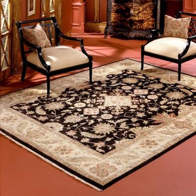 KALATY Traditional Black Hand-Knotted Wool Area Rug
