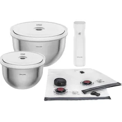 Fresh & Save Vakuumschalen aus Stahl mit Beuteln und Pumpe, 5-teiliges Set