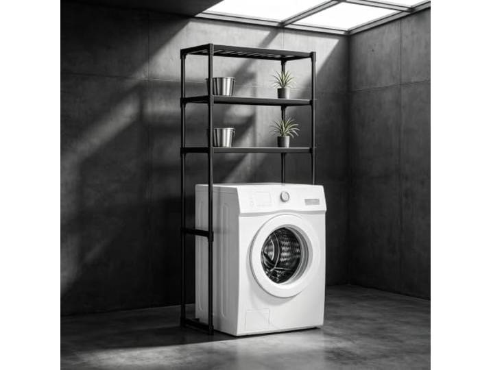 kumamart 3 Etagen Waschmaschinenregal, Überbau Regal für Waschmaschine Bad Platzsparendes Überbauregal für die Waschmaschine mit schnellem 3-Schritte-Aufbau.(Black)