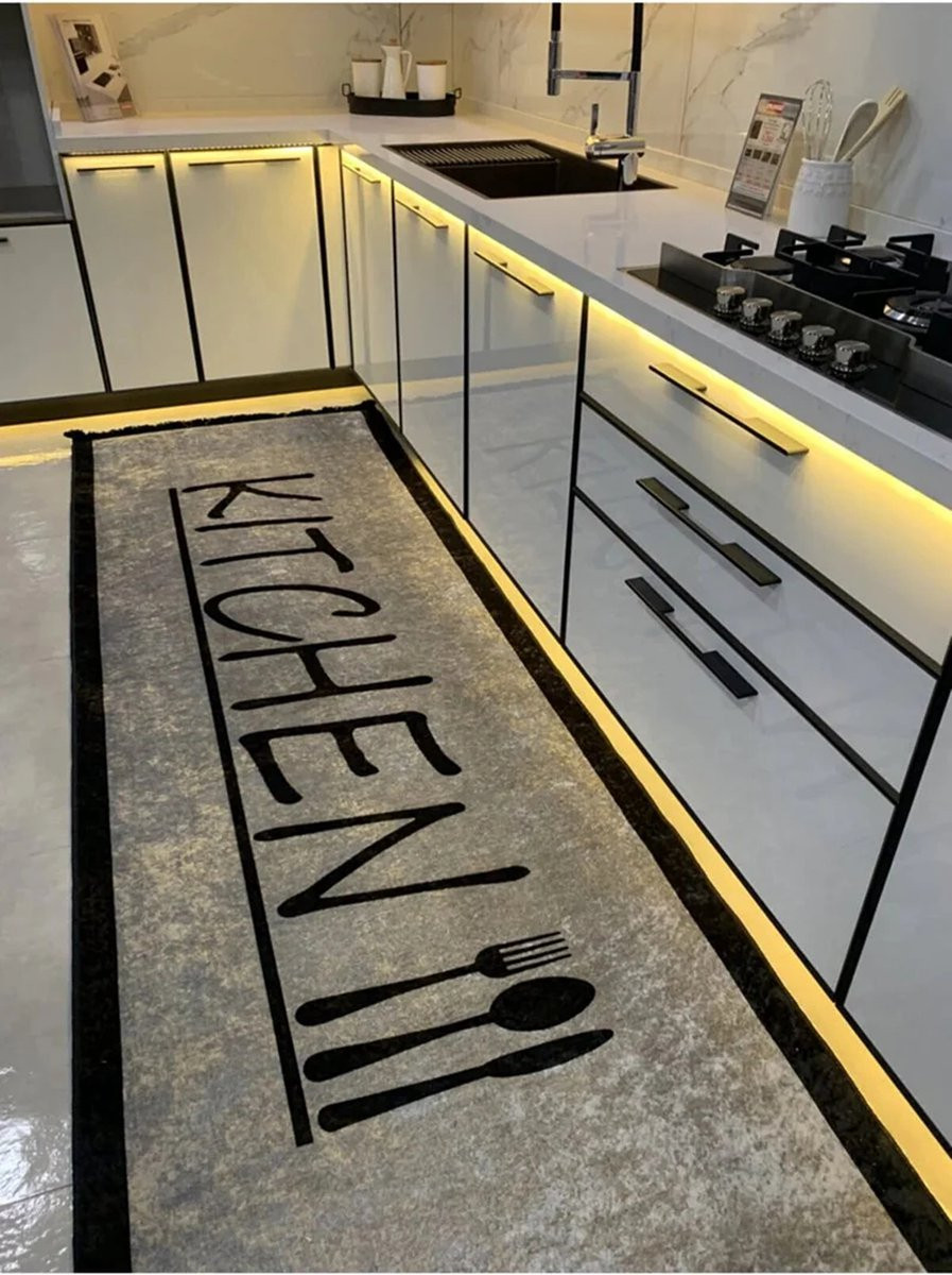 Keukenloper Kitchen Grijs - 80 x 200 cm - Polyester Vloerkleed
