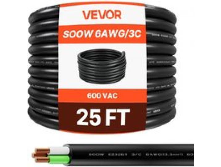 VEVOR 7,62m 6AWG (16 mm²) Elektrokabel Stromkabel Kupfer Verlängerungskabel Draht 600V