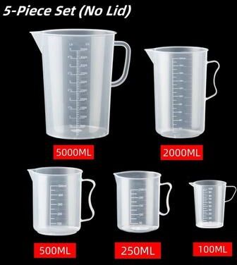 Uplift Picks Large Plastic Measuring Cup With Scale Food Grade Graduated Measuring Beaker For Kitchen And Lab Use 5 Pcs No Lid Set B