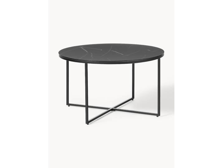 Runder Couchtisch Antigua mit Glasplatte in Marmor-Optik