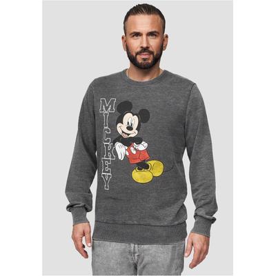 Sweatshirt RECOVERED "Disney Mickey Leaning", Herren, Gr. M, grau, 100% Baumwolle, bedruckt, normal, Rundhals, Sweatshirts Sweatshirt, mit niedlichem Frontprint