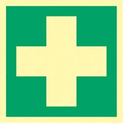 Schild Erste Hilfe, ISO 7010, Alu, langnachleuchtend, 160-mcd, 148x148 mm