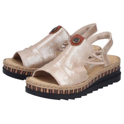 Plateausandale RIEKER, Damen, Gr. 41, goldfarben, Lederimitat, metallic, Schuhe, Sommerschuh, Sandalette, modisches Plateau