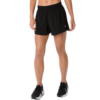 Laufshorts ASICS "ASICS CORE 4IN SHORT", Damen, Gr. M, N-Gr, schwarz (performance schwarz), Trikot, Obermaterial: 100% Polyester, unifarben, bequem ca. Mitte Oberschenkel, Hosen, Schnelltrocknend, Atmungsaktiv, Reflektierend