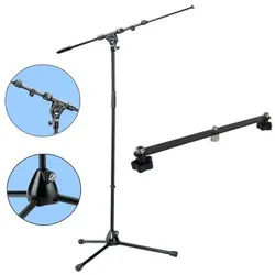 K&M 210-9 Mikrofonstativ mit Stereo-Schiene, Mikrofonständer, Schwarz