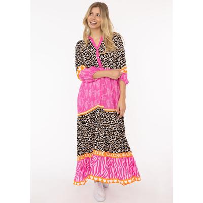 Maxikleid ZWILLINGSHERZ "Wild Love", Damen, Gr. L/XL (L/XL), N-Gr, pink, Sweatware, Obermaterial: 100% Viskose, gemustert, loose fit ca. Mitte Knie, V-Ausschnitt, Kleider Maxikleid, mit Leo, Zebra und Mustermix