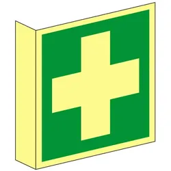 Fahnenrettungsschild als Symbol Erste Hilfe