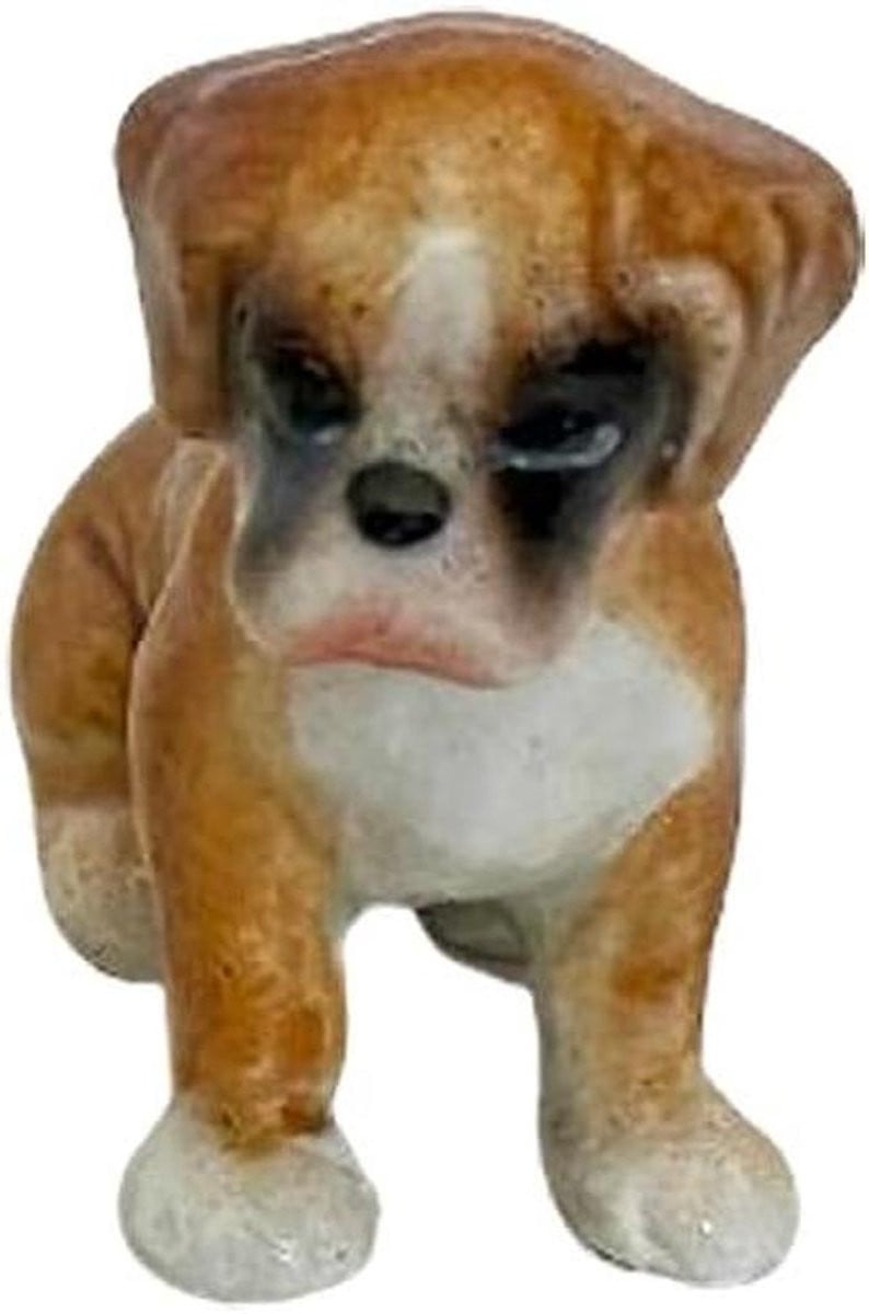 Handgeschilderd Porseleinen Puppy Beeldje - Beige Hond Decoratie - Hoogte: 3 cm