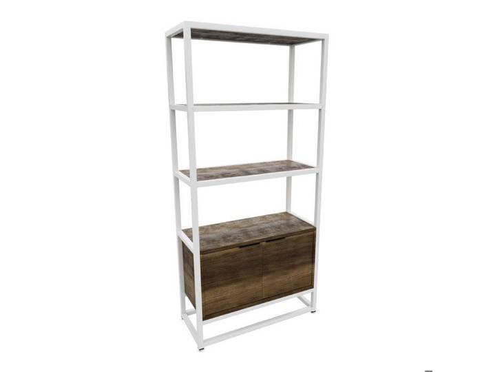 Bibliothèque - Frankystar - Edo - 3 Étagères - Métal Blanc - MDF Oak