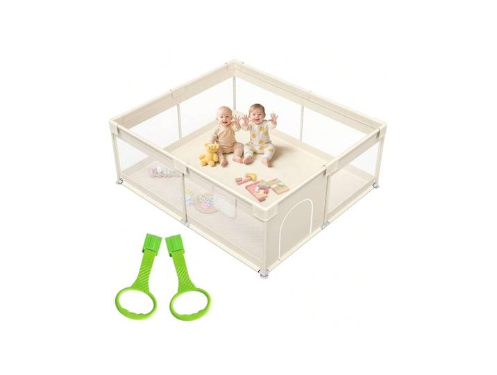Box/corral pour bébé XXL - 150x175 cm en maille respirante, centre d'activités intérieur et extérieur, beige
