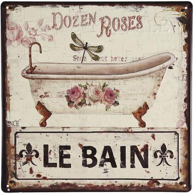 Metallbild AMBIENTE HAUS "Le Bain 30x30cm", gold (farbe bild(er): antik), B:30cm H:30cm T:0,2cm, Eisen, Bilder, mit Schriftzug und Rosen