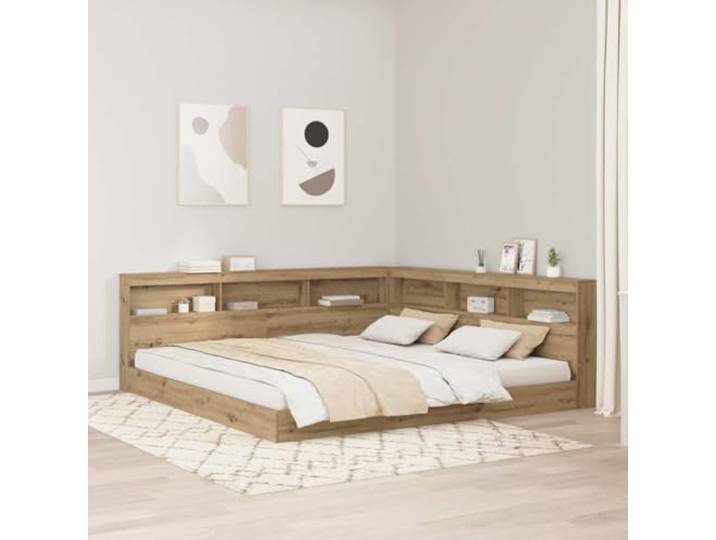 Kopfteil mit Ablage Eiche Handwerk 180 cm, Bettablage aus Ingenieurholz L-formschönes Design und Ladeboden