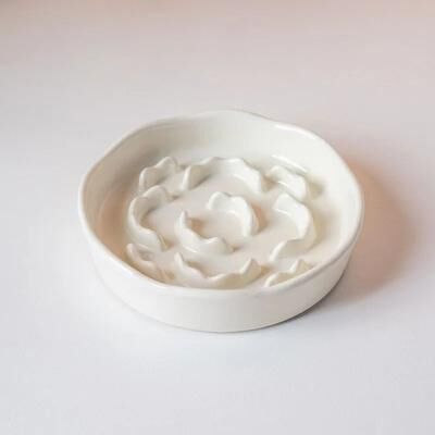 Uplift Essentials Hygienic Elevated Ceramic Slow Feeder Cat Bowl white