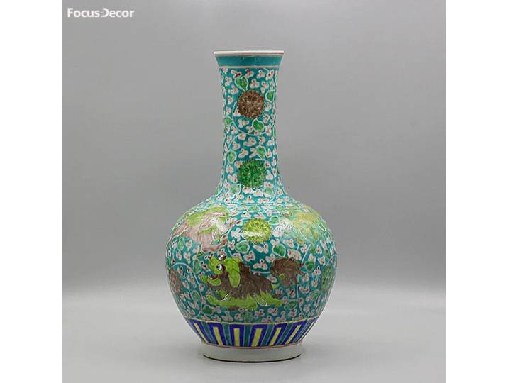 Vase chinois Kangxi de la dynastie Qing, bouteille de Table à motif de Lion vert, Vase Oriental en porcelaine Antique, centres de table pour Tables