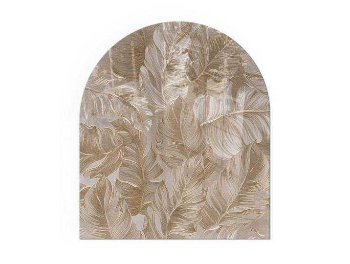 Tulup Kaminbodenplatte 80x70 cm - Blätter in subtilen Mustern, Beige, Glas, Rechteckig, 80x70x0.4 cm, Elektrogeräte, Heizgeräte, Elektrokamine