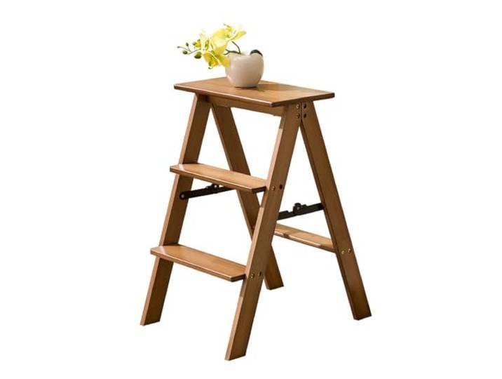 Luercher Bambus-Treppenhocker, Faltbarer tragbarer Leiterstuhl Multifunktionaler Fußhocker, geeignet for Küche, Arbeitszimmer und Schlafzimmer