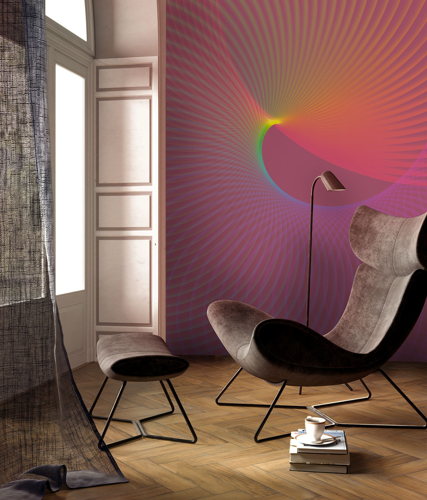 home24 Fotobehang Frequency Abstract Modern Multicolour Breedte: 200 cm, Hoogte: 250 cm