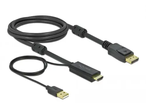 Delock DisplayPort / HDMI / USB Anschlusskabel HDMI-A Stecker, USB-A Stecker, DisplayPort Stecker 2m Schwarz 85964 vergoldete