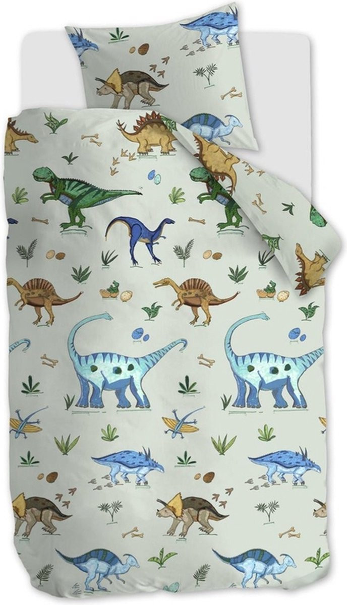 Beddinghouse Kids Happy Dinos dekbedovertrek voor kinderen, Groen, 140 x 200 cm