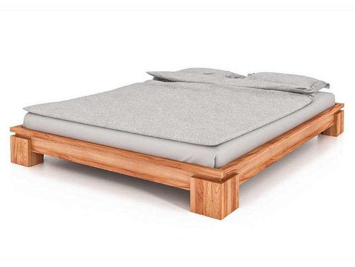 Natur24 Bett Bett Tinci 3 niedrige Höhe 200x210 Kernbuche massiv ohne Kopfteil