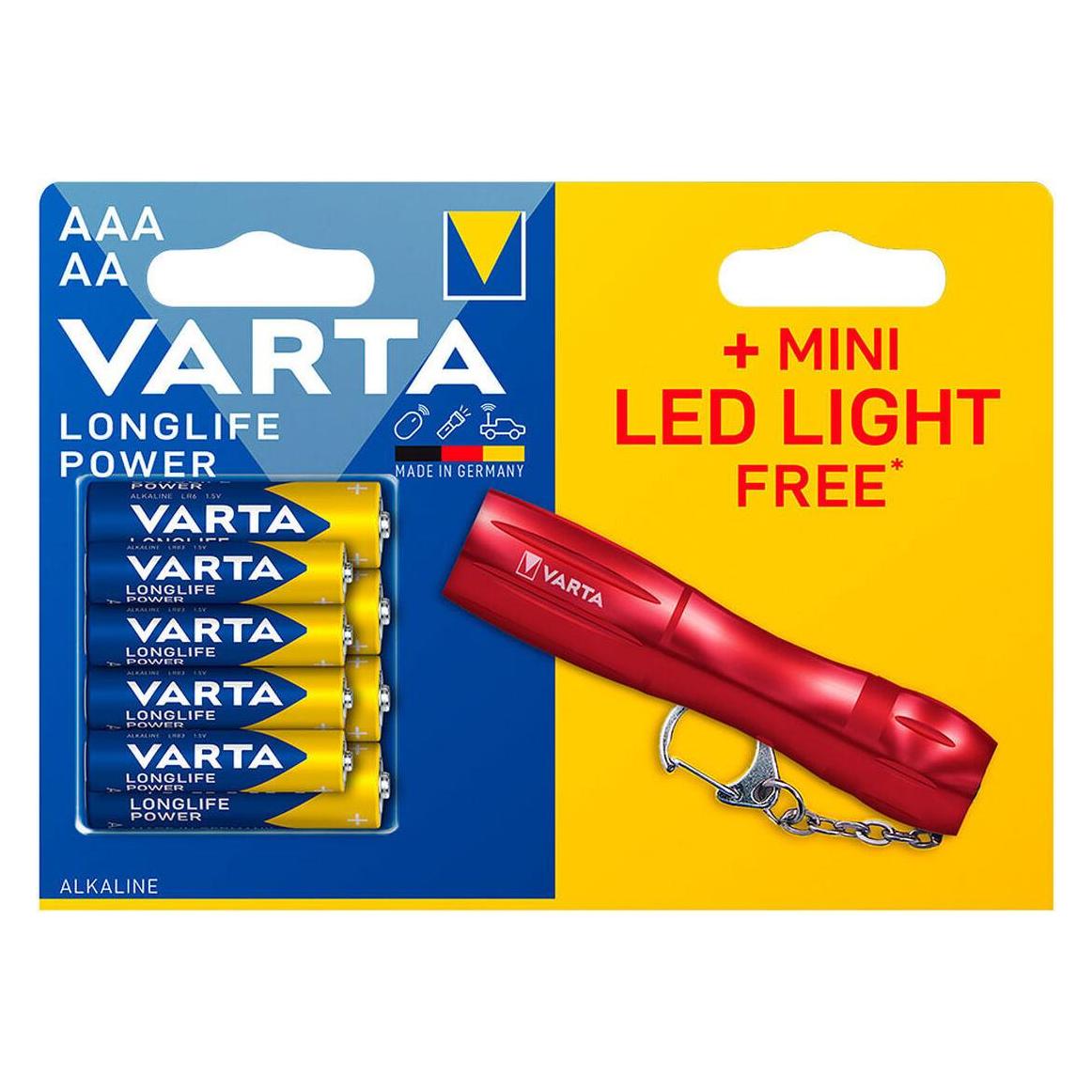 Varta Longlife Power LR03/LR06 + Mini-LED-Taschenlampe (8 Stk., AA, AAA) (92400121810)
