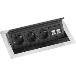 EVOline 15937000200 Einbau-Steckdosenleiste 3fach Edelstahl, Schwarz Schutzkontakt 1 St.