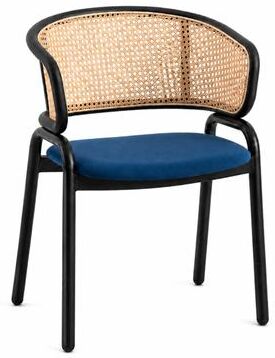 LeisureMod Ervilla Velvet Dining Armchair - Wicker Backrest Metal Legs - Mid Century Modern Upholstered Accent Side Chair Kitchen Room