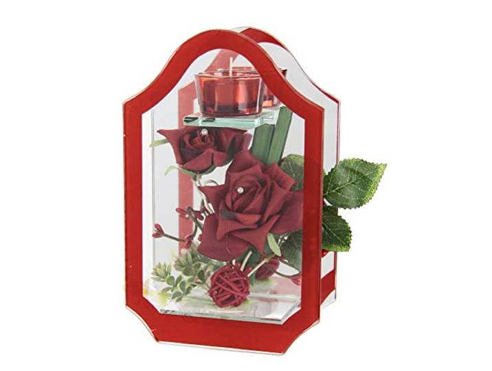 Teelichthalter aus Glas mit Teelicht-Kerze mit Blume Rose Deko-Kugel Kerzen Kerzenhalter Kerzenständer Tischdeko Teelichtglas Laterne Windlicht romantische Deko Deko-Objekt Hochzeitsdeko