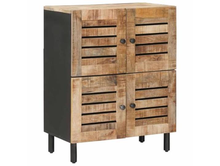 Stauraumschrank Natur 60 x 33 x 75 cm Massivholz Mango Mediaspeicher, Messingknöpfe, braune Oberfläche, geräumige Innenfächer, moderne Ästhetik, einfache Pflege