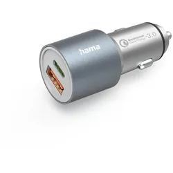 Hama 00201639 Auto-Schnellladegerät, 1x USB-C PD, 1x USB-A QC, 38 W, Metall
