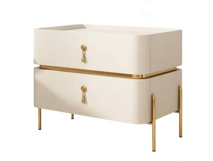 Zimmer Nachttisch, 2 Schubladen, Metallbeine, Steinplatte, erhöhter Rand Aufbewahrung im Schlafzimmer(Weiß,Mittel)